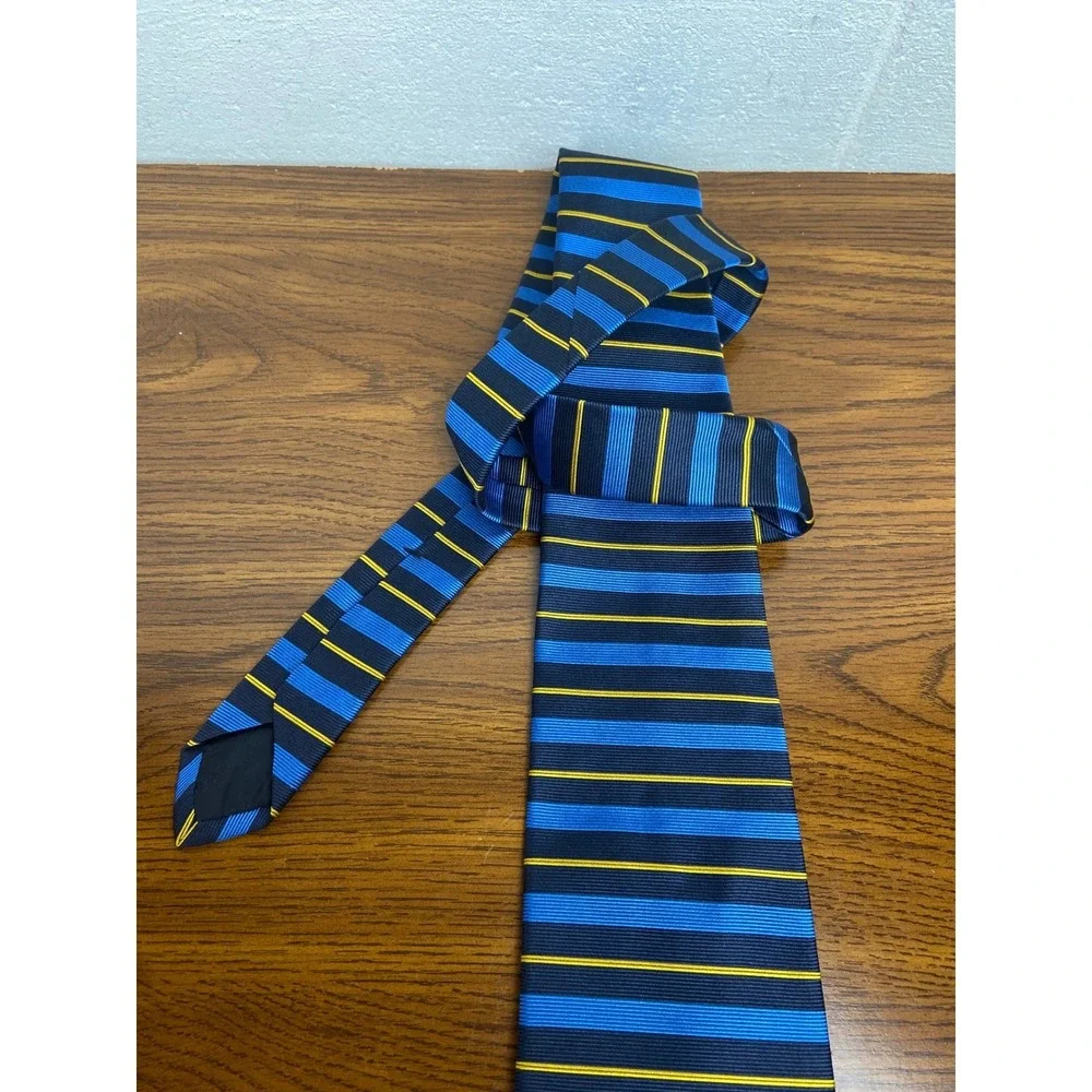 Brooks Brothers Makers Striped Necktie 100% Silk Made in USA Blue Yellow Vintage